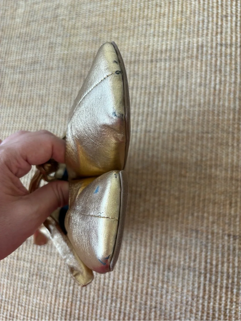Vicenza Anthropologie Gold Metallic Square Toe Bow Mary Jane Ballet Flats Size 8